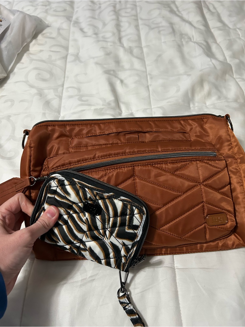 Lug Stretch Copper Crossbody and Rodeo Zebra-Print Wristlet EUC - Picture 2 of 6